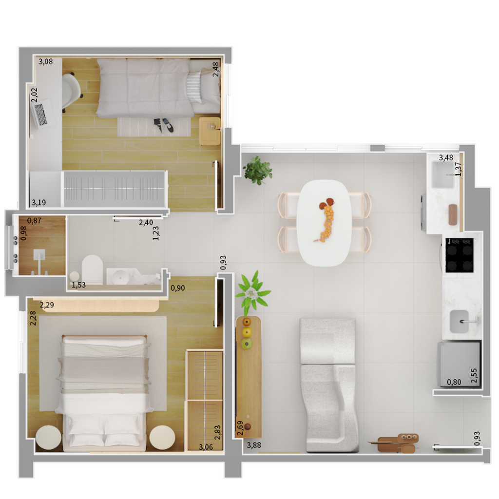La Coruña: 2 dorm 44m²