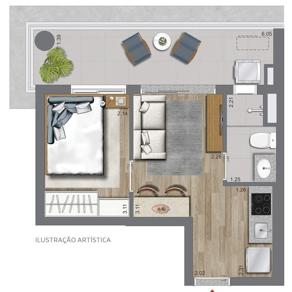 La Vida Estilo Barroco: 1 dorm 35m²