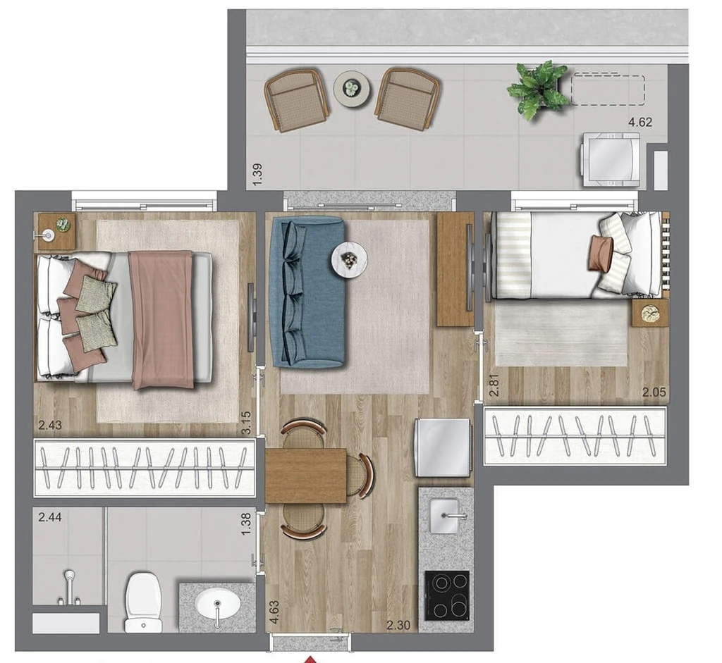 La Vida Estilo Barroco: 2 dorm 41m²