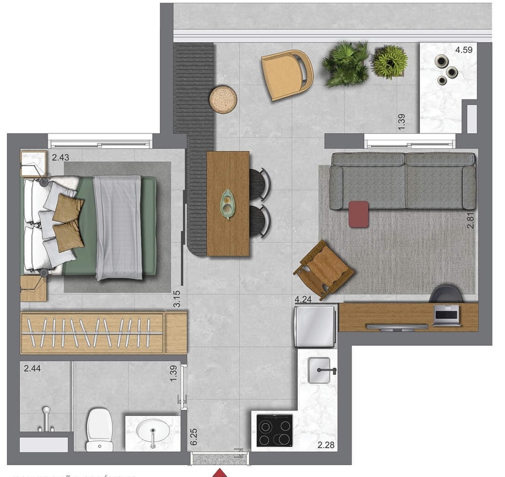 La Vida Estilo Barroco: 1 dorm 41m² opção