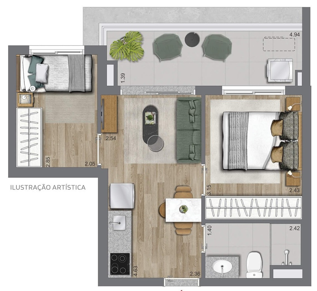 La Vida Estilo Barroco: 2 dorm 43m²