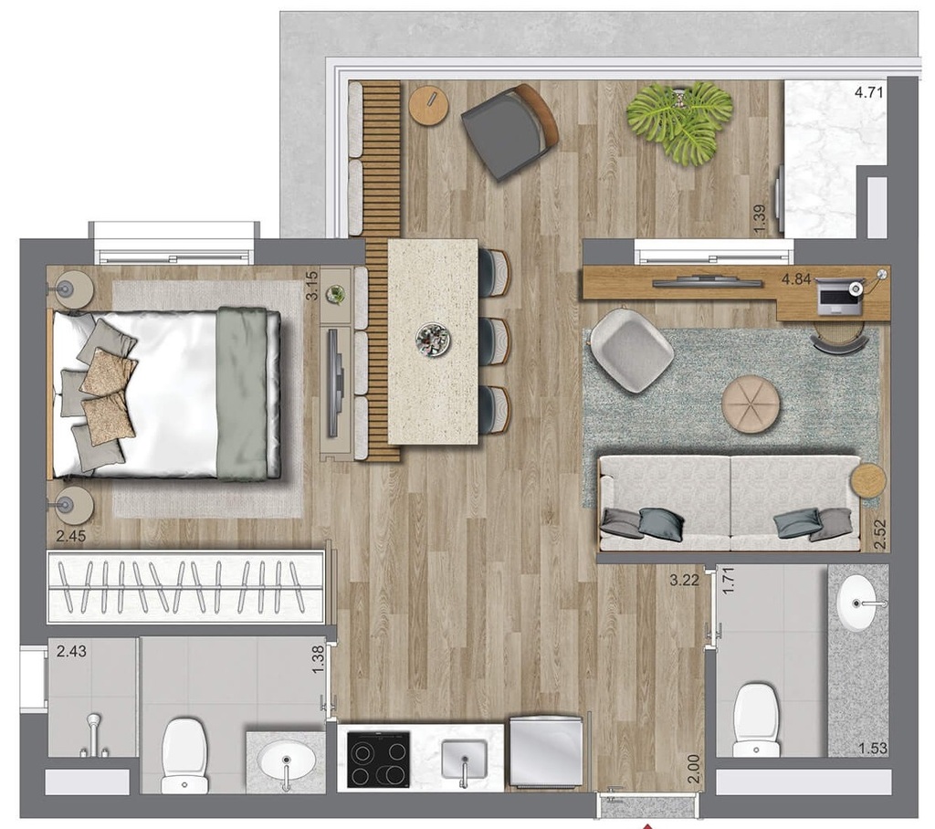 La Vida Estilo Barroco: 1 dorm 47m² opção