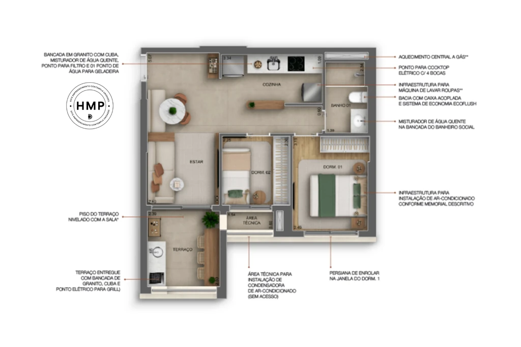 Landmark Santa Cruz by Diálogo: 2 dorm 53m²