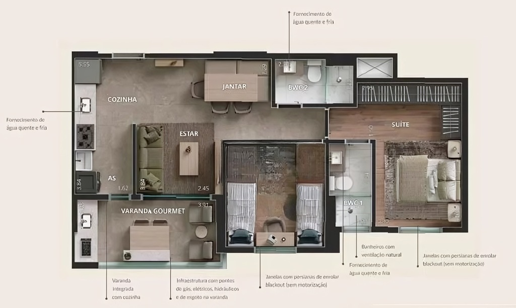 Landmark: 2 dorm 62m²