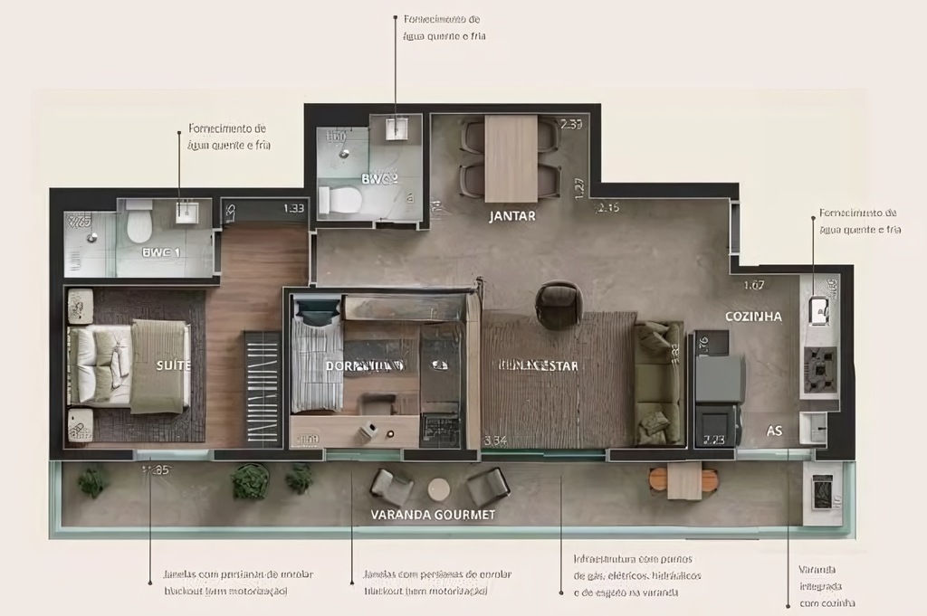 Landmark: 2 dorm 69m²