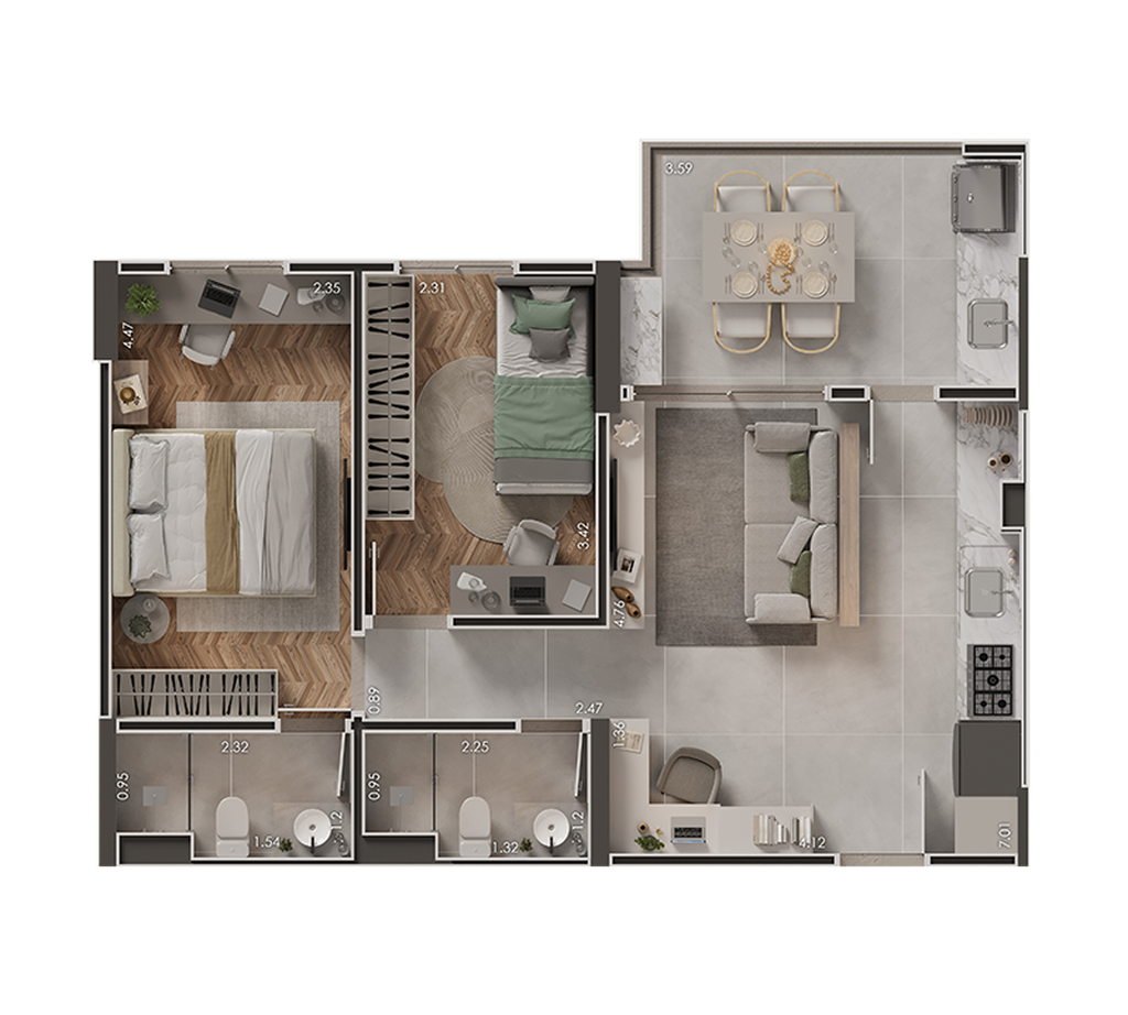 Landscape: 2 dorm 60m²