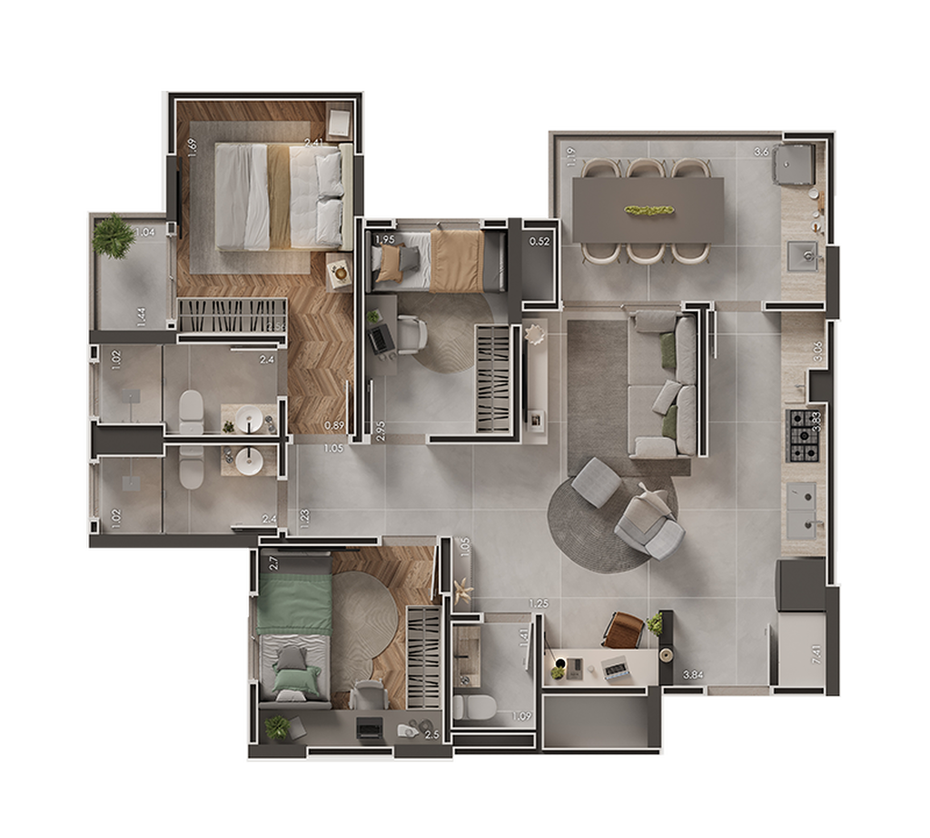 Landscape: 3 dorm 74m²
