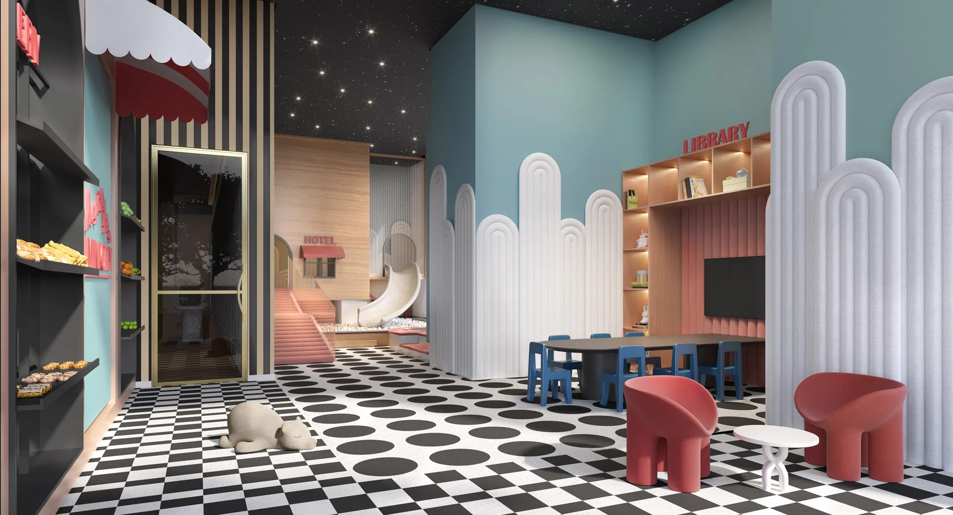Le Six Residences: 4 perspectiva ilustrada da brinquedoteca