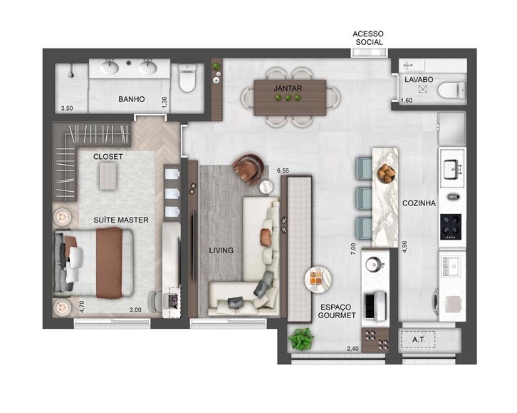 Ledge Brooklin: 1 dorm 70m² opção