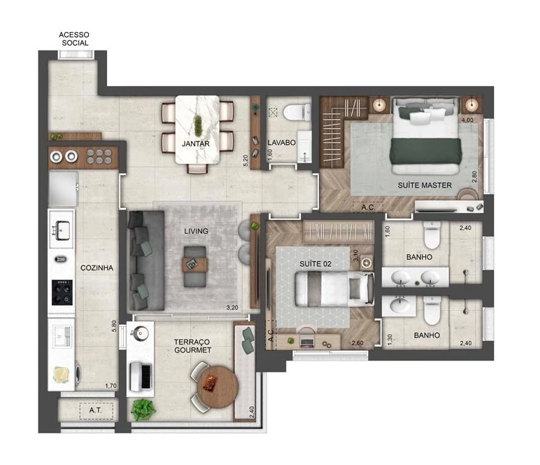 Ledge Brooklin: 2 dorm 80m²