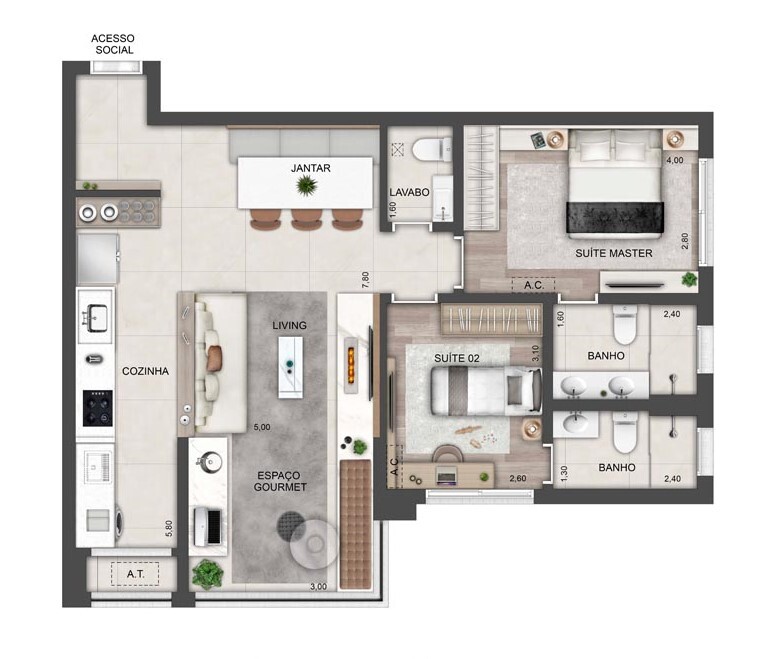 Ledge Brooklin: 2 dorm 80m² opção