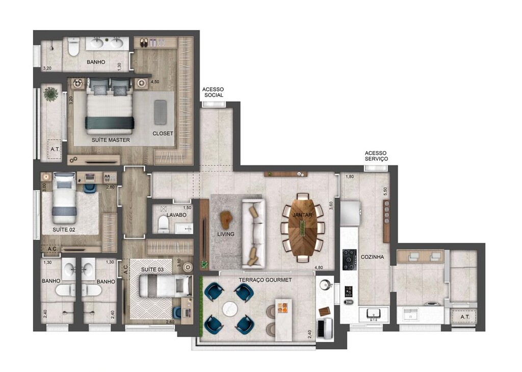 Ledge Brooklin: 3 dorm 122m²