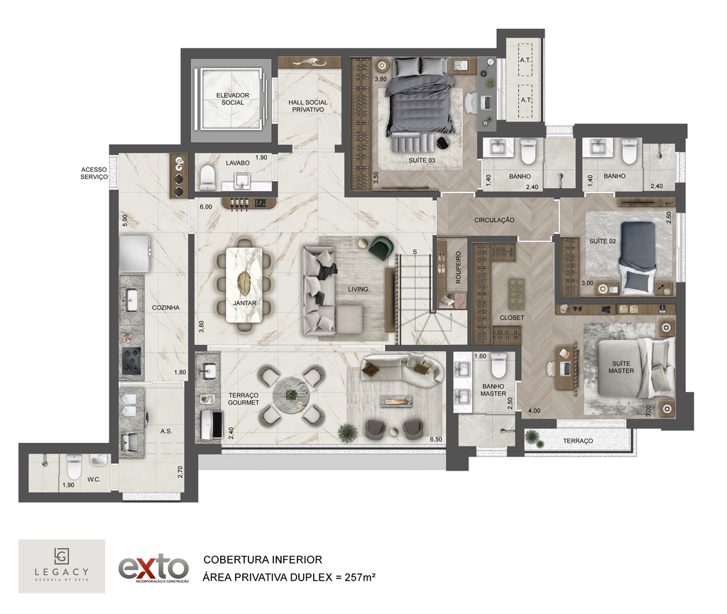 Legacy Guedala: Cobertura Inferior Duplex 257 m²