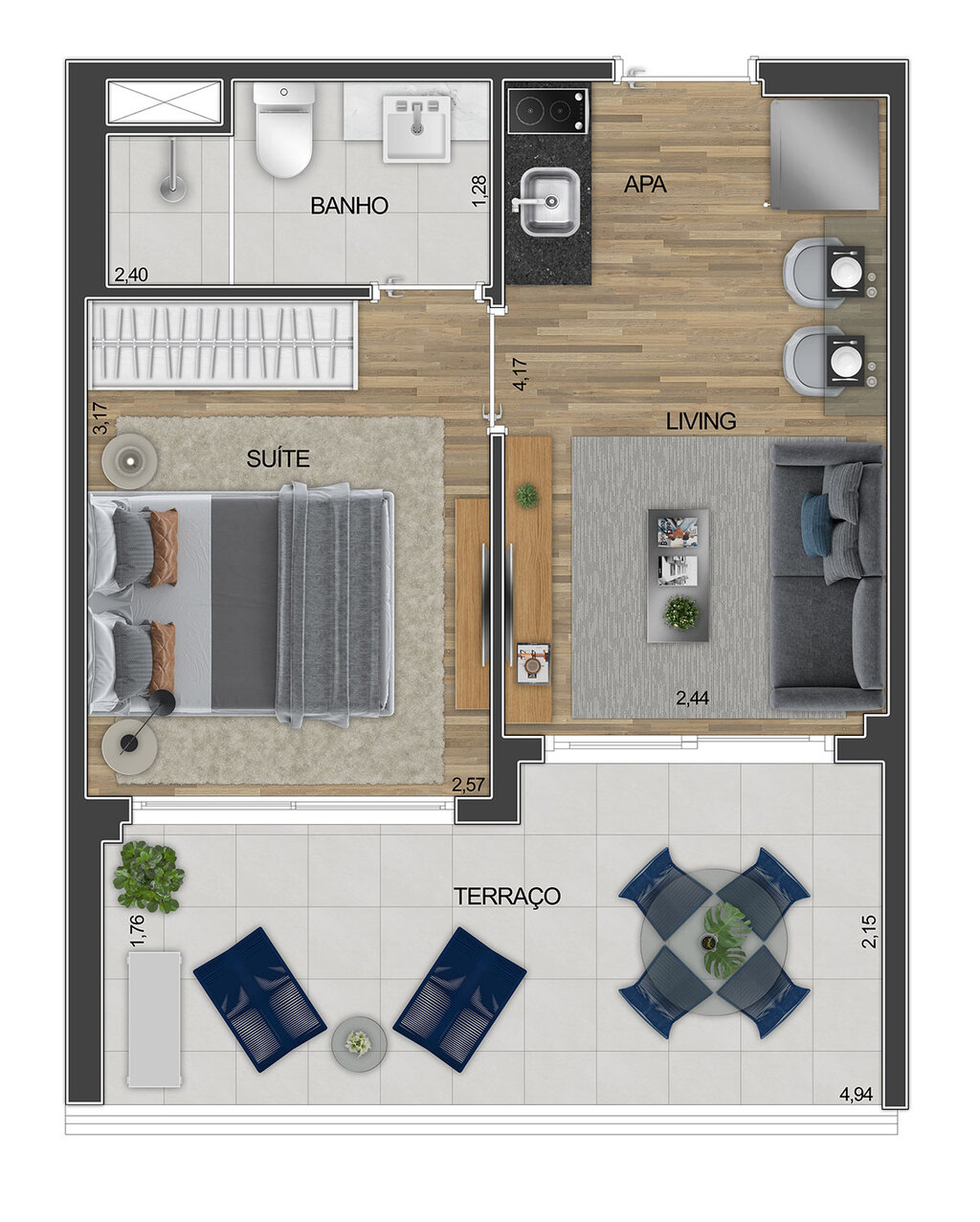 Level Brooklin: 1 dorm 32m²