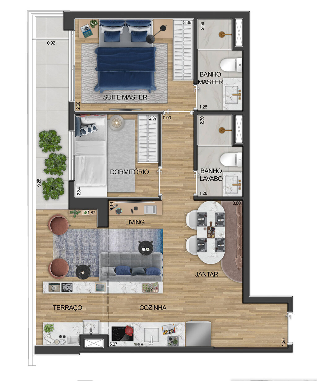 Level Brooklin: 2 dorm 57m²