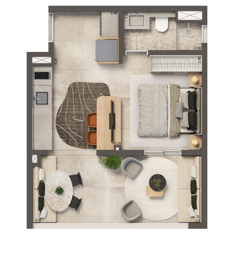 Living Full Estaiada: 1 dorm 35m²