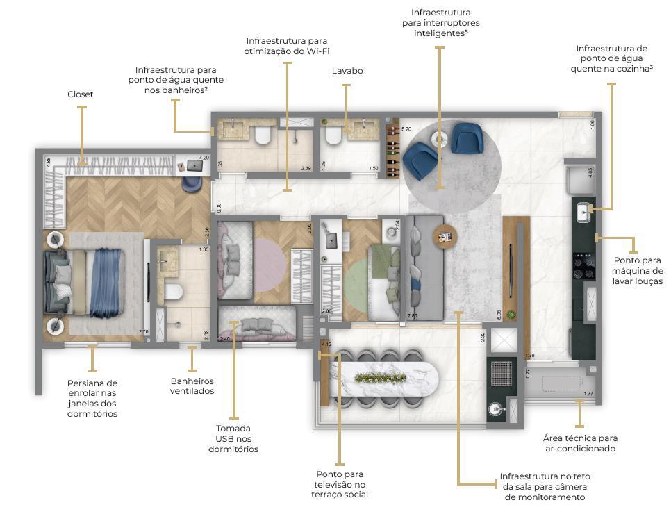 Living Grand Wish Jardim: 3 dorm 90m²