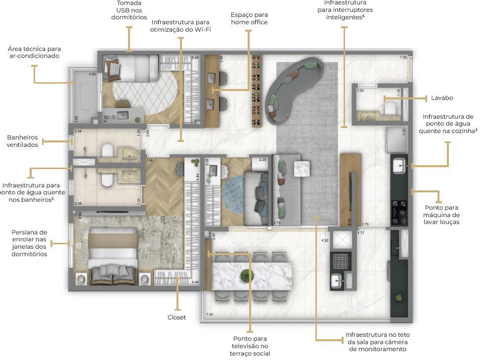 Living Grand Wish Jardim: 3 dorm 104m²