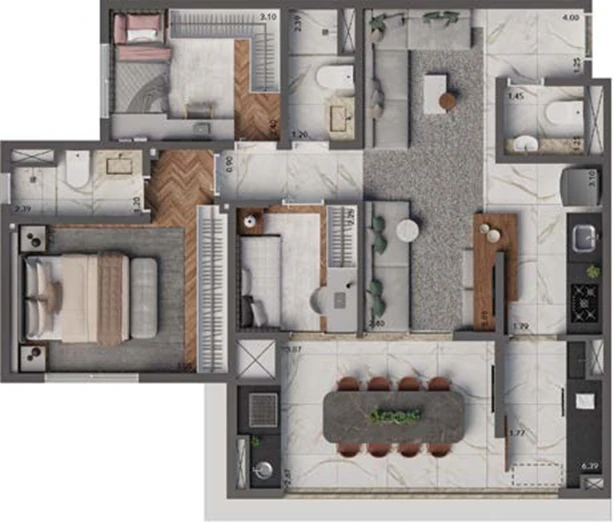 Living Hereditá: 3 dorm 83m²