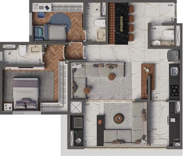 Living Hereditá: 3 dorm 83m² opção