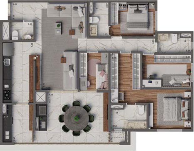 Living Hereditá: 4 dorm 125m² opção