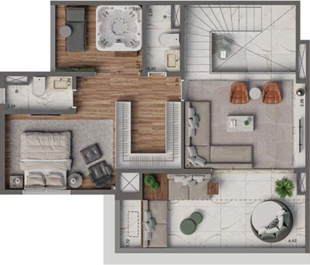Living Hereditá: 2 dorm 157m² duplex superior