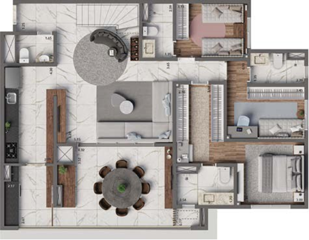 Living Hereditá: 3 dorm 241m² duplex inferior