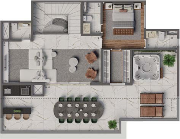 Living Hereditá: 1 dorm 241m² duplex superior