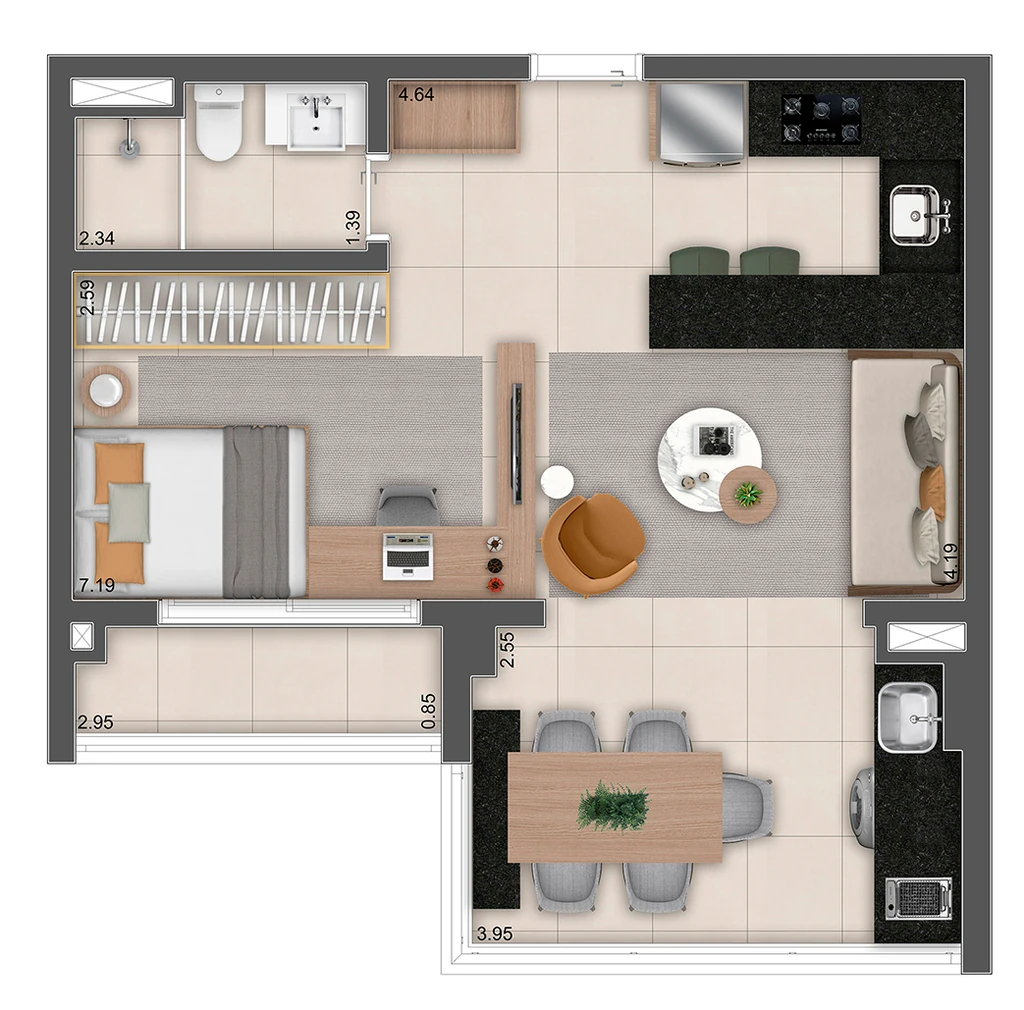 Mac Ibirapuera: 1 dorm 50m² studio opção