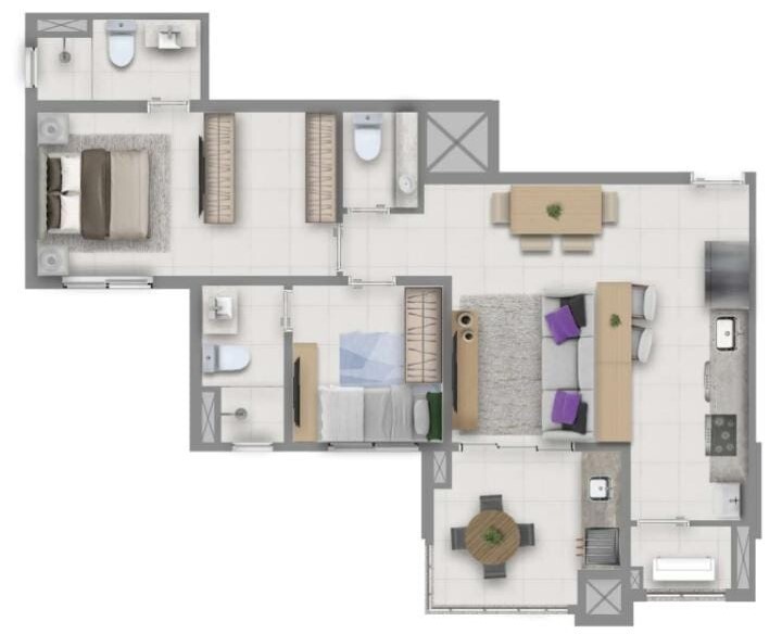 Magno Assunção: 2 dorm 72m²
