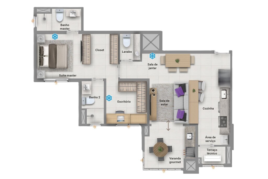 Magno Jardim: 1 dorm 72m² opção 1