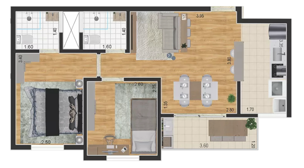 Malahuia: 2 dorm 54m²