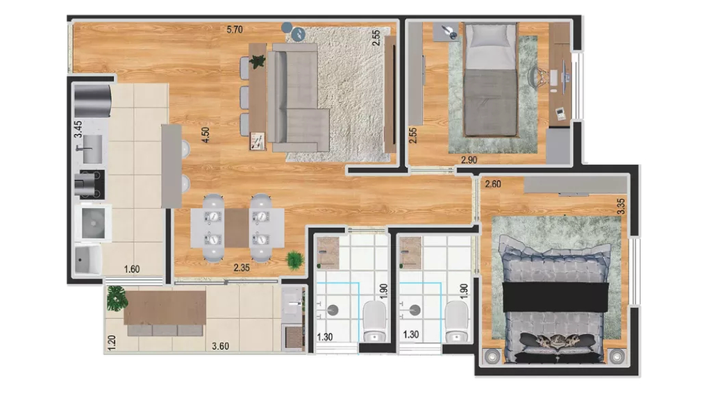 Malahuia: 2 dorm 57m²