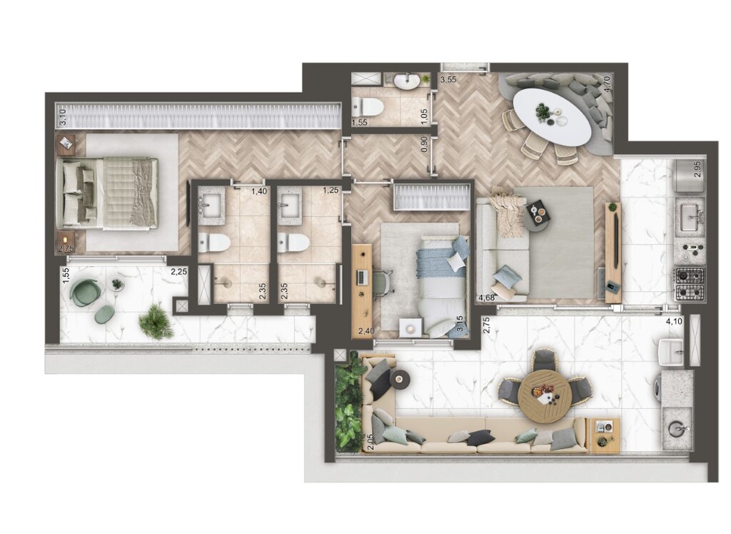 Mandarim The Legend: 2 dorm 89m² opção