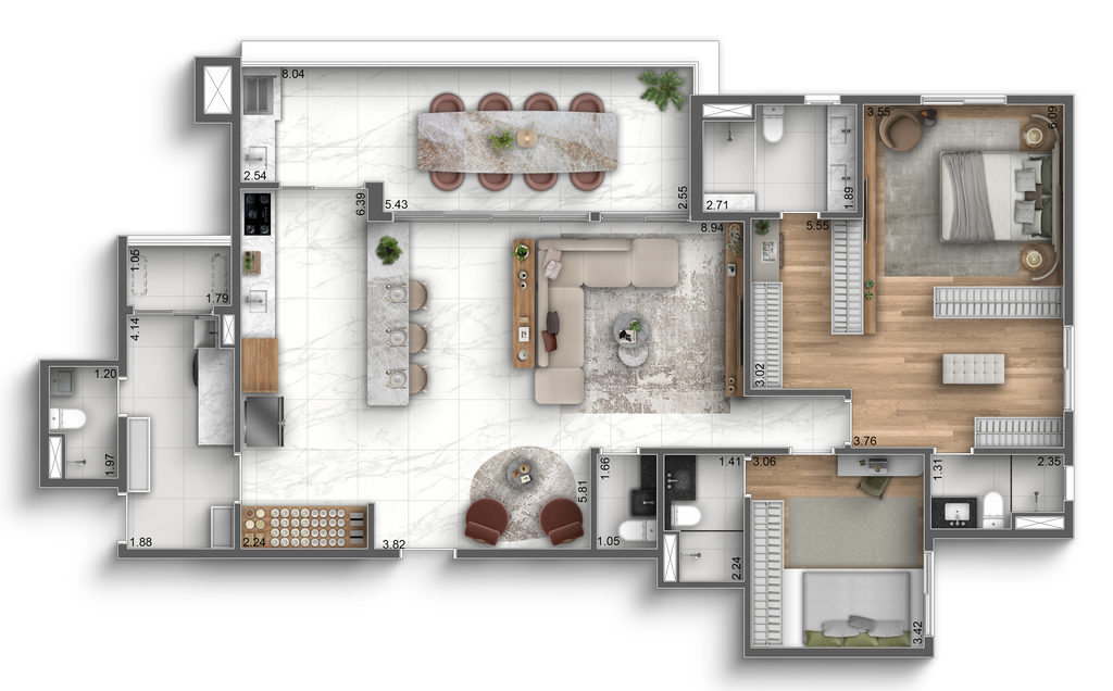 Marco Zero One: 2 dorm 152m² opção 01