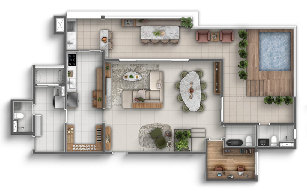 Marco Zero One: 4 dorm 261m² cobertura duplex inferior
