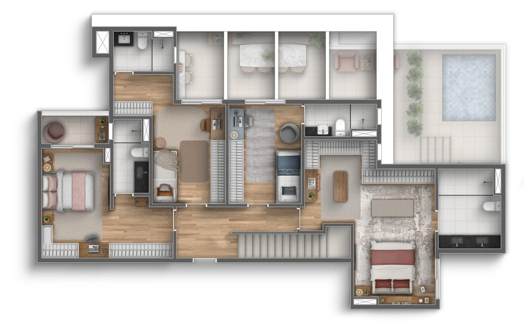 Marco Zero One: 4 dorm 261m² cobertura duplex superior