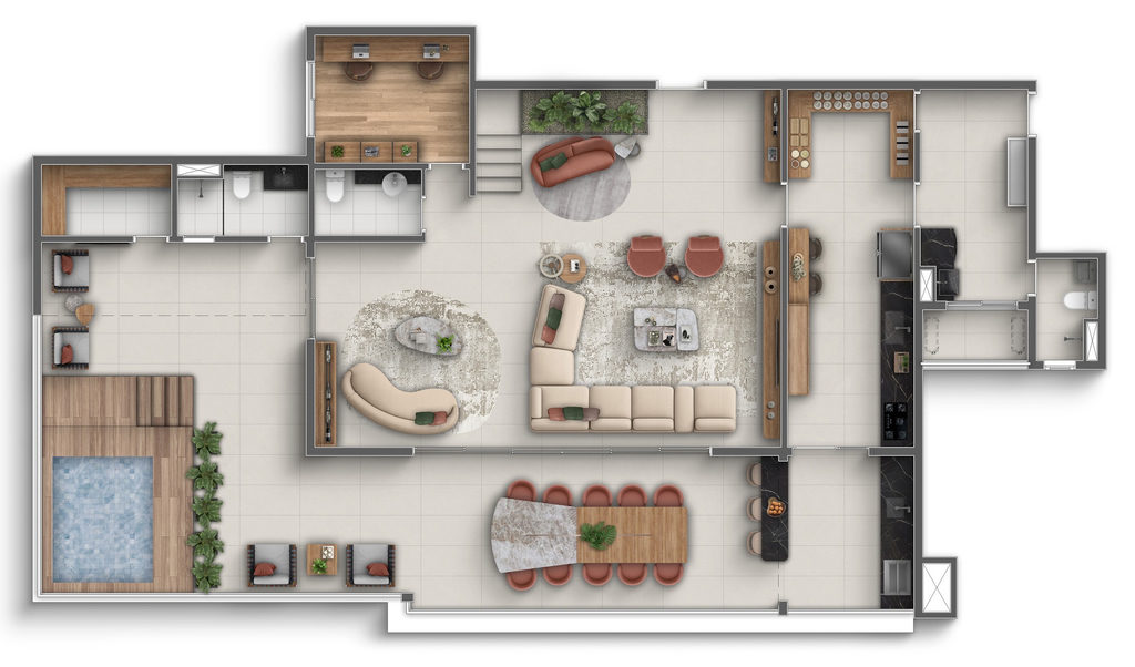 Marco Zero One: 4 dorm 335m² cobertura duplex inferior
