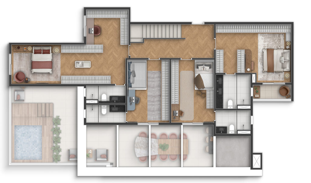 Marco Zero One: 4 dorm 335m² cobertura duplex superior