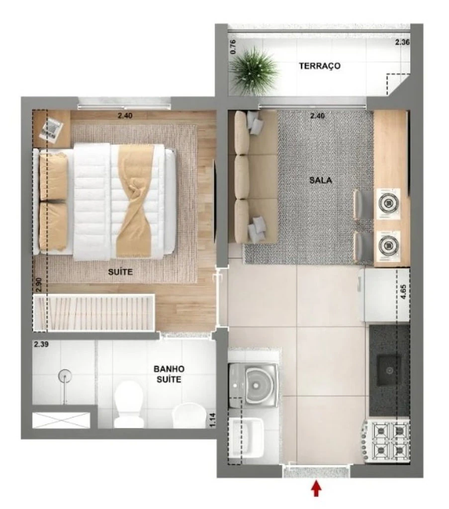 Mérito Ipiranga Fase 1: 1 dorm 37m2 opção