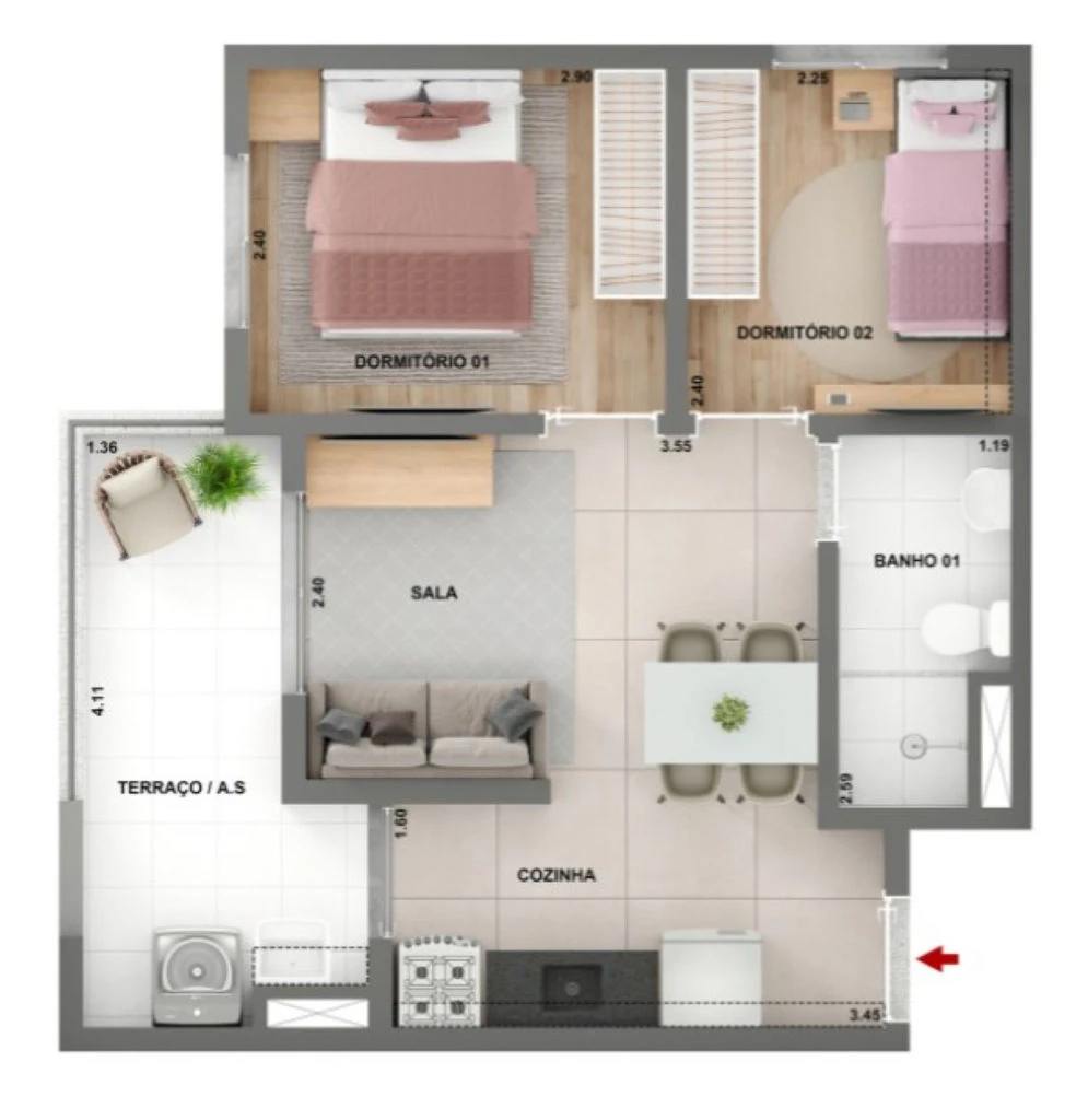 Mérito Ipiranga Fase 1: 2 dorm 42m2