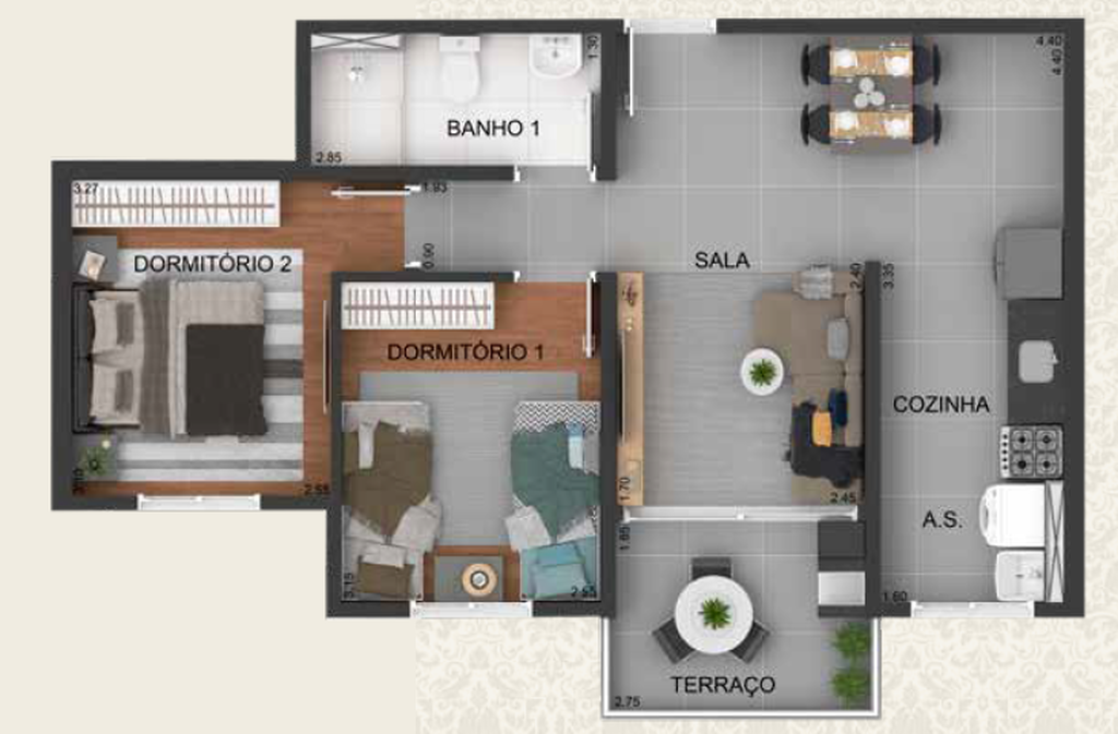 Michelângelo: 2 dorm 55m²