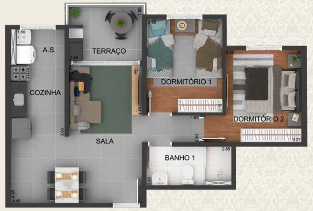 Michelângelo: 2 dorm 55m²