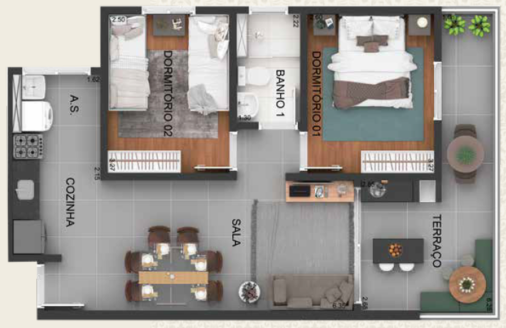 Michelângelo: 2 dorm 60m²
