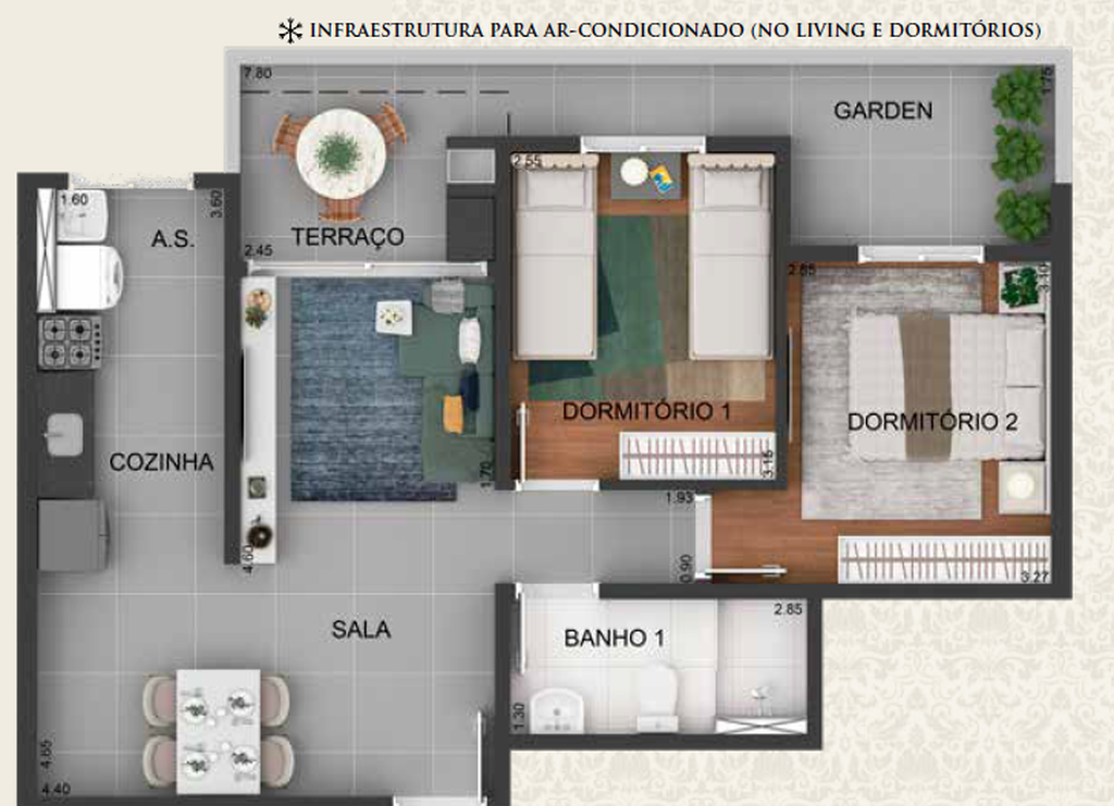 Michelângelo: 2 dorm 64m² garden