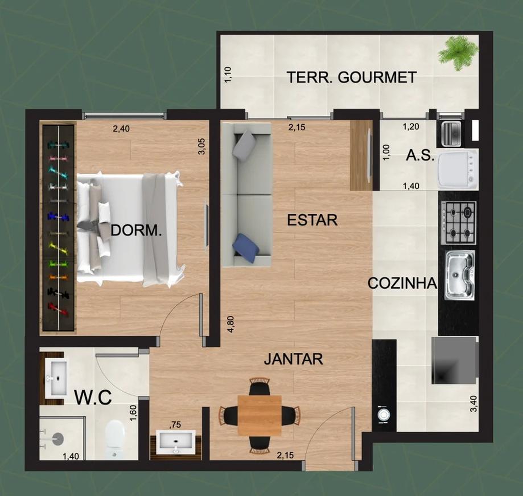 Mirante Paraúna: 1 dorm 36m²