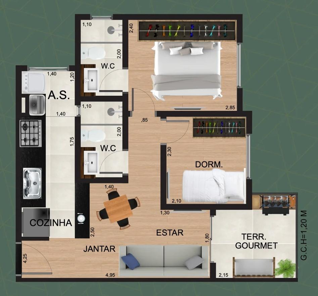 Mirante Paraúna: 2 dorm 43m²