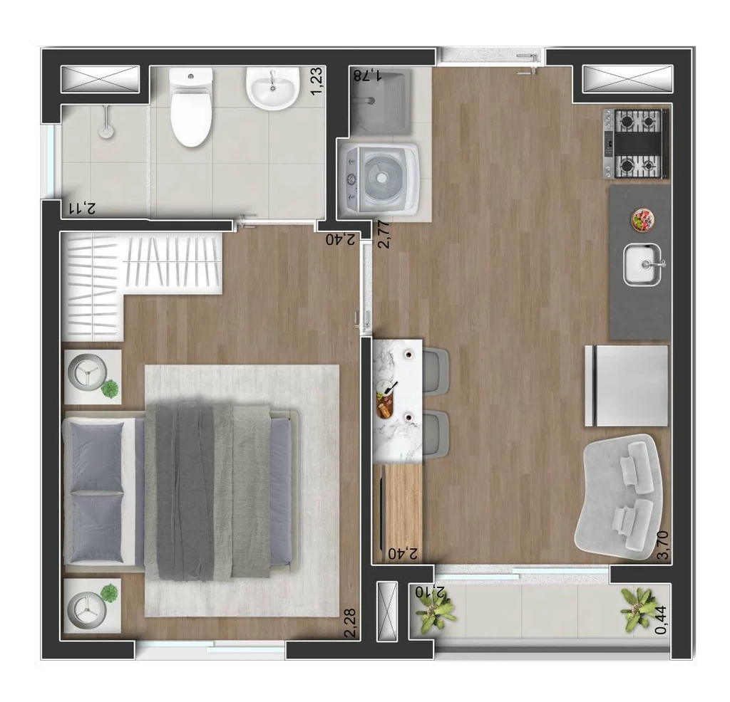 Miraus Praça Santa Helena: 1 dorm 24m²