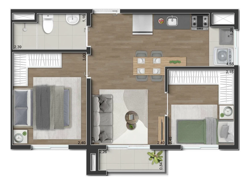 Miraus Praça Santa Helena: 2 dorm 35m²