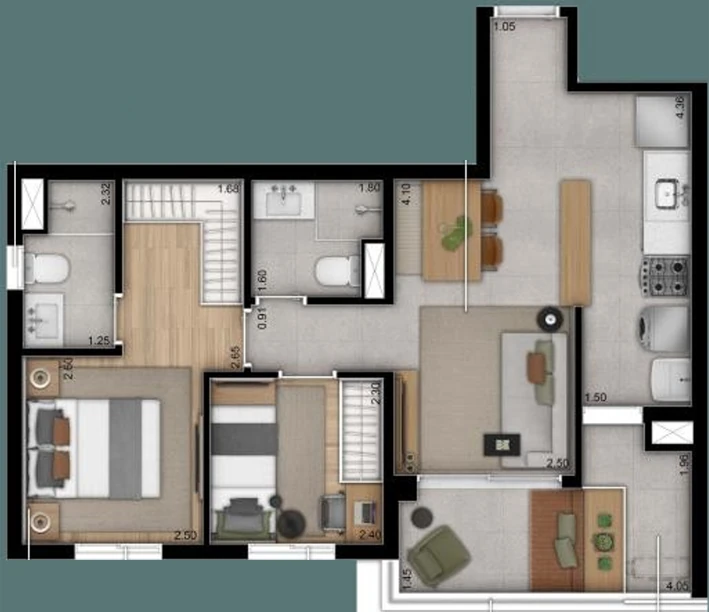 Moa 292: 2 dorm 60m²